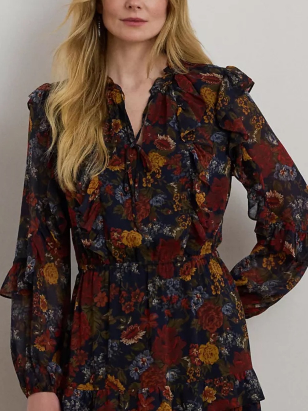 Ralph Lauren Lauren Floral Crinkle Georgette Tiered Dress New with Tags Sz 6 - Picture 3 of 8